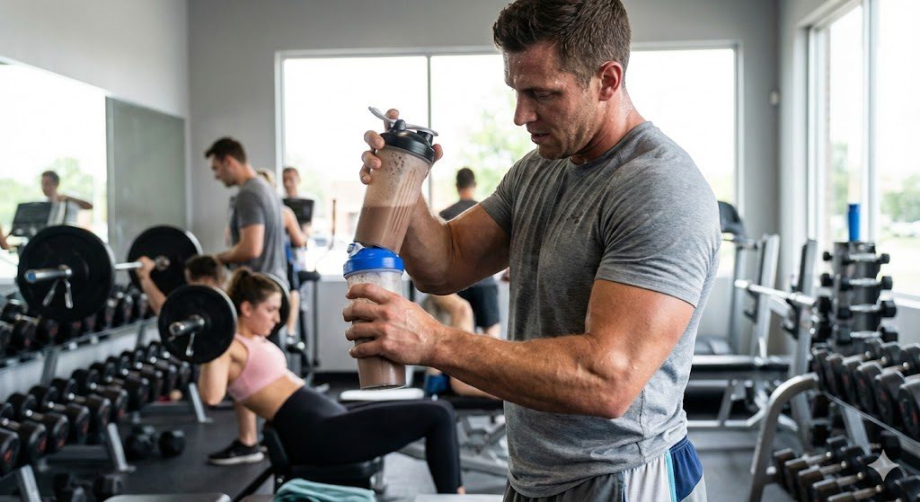 Top 10 Best Shaker Bottles in India 2026: The Ultimate Buyer's Guide 21 Fitness enthusiast using a gym shaker bottle for protein shake in India
