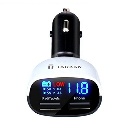 Tarkan 3.4 amp dual usb intelligent chip super fast plug car charger with led display and low voltage alarm