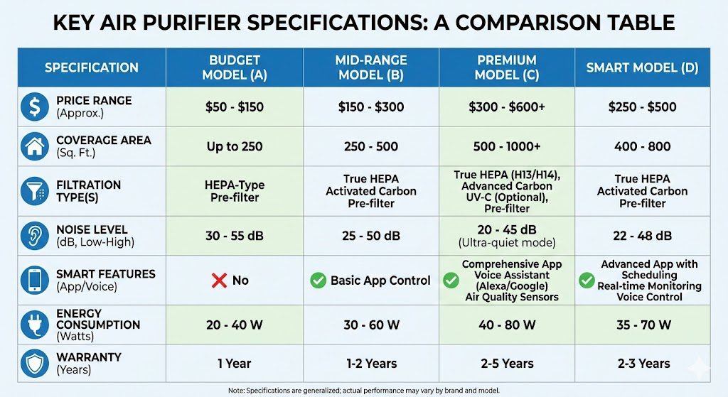 Air purifier buying guide comparison chart India