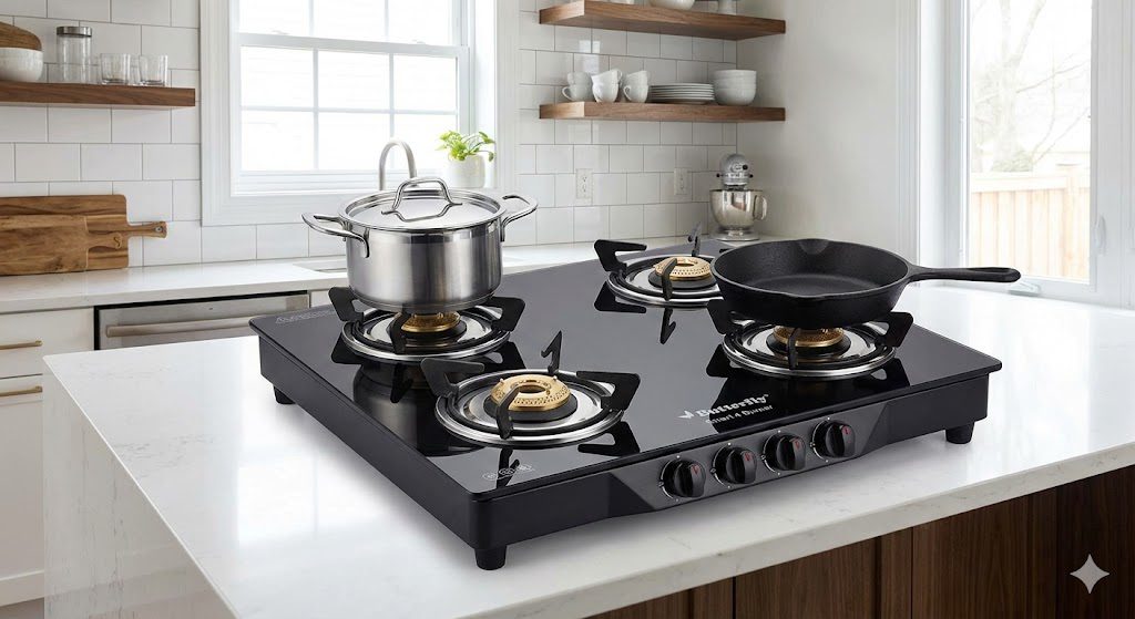 Butterfly Smart 4 burner gas stove for large family cooking