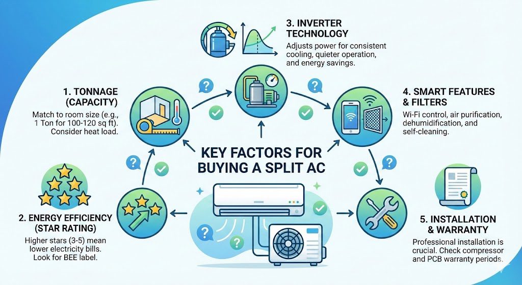 Buying guide infographic for best split AC in India