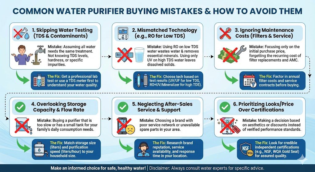 Common mistakes to avoid when buying water purifier in India infographic