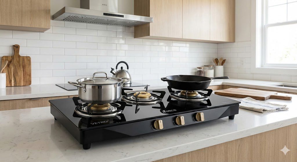 Elica Vetro 673 CT premium 3 burner gas stove with elegant design