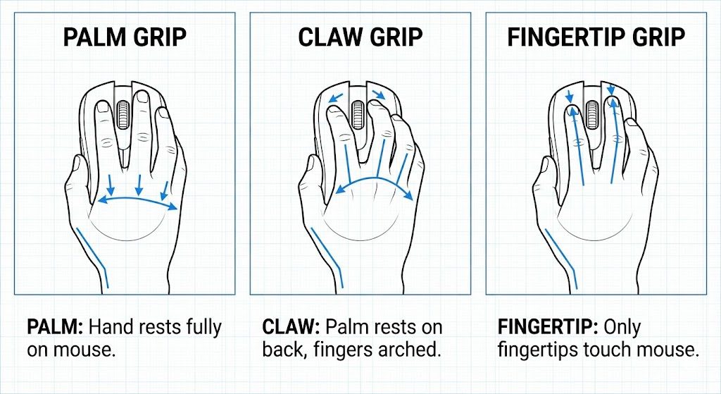 Gaming mouse grip styles comparison