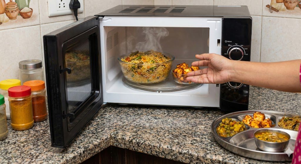 Auto-cook Indian recipes in microwave oven - dal paneer tandoori