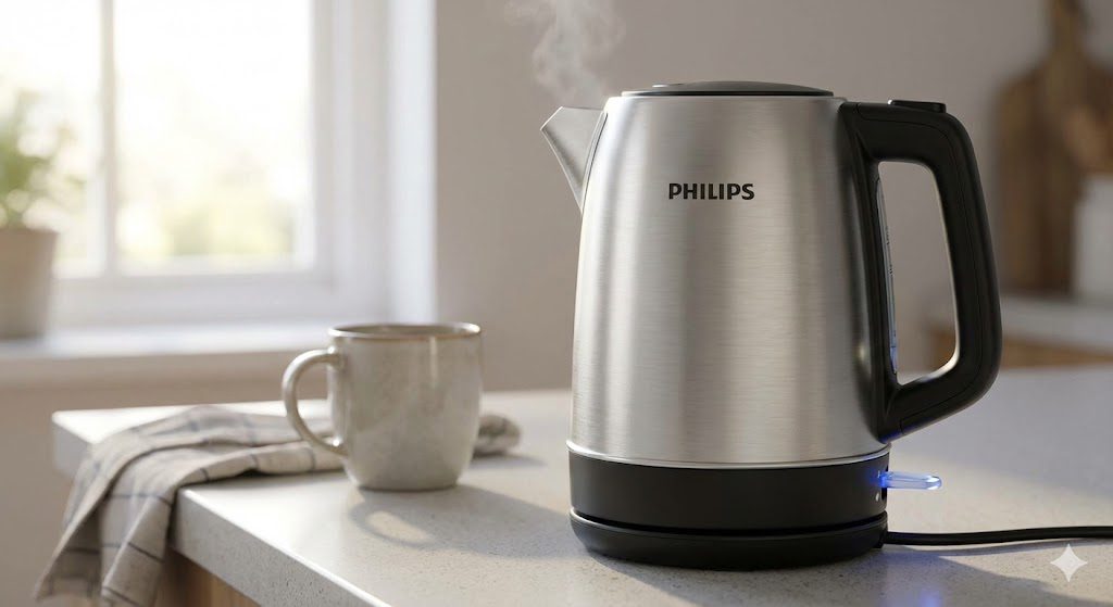 Philips HD9306 1.5L stainless steel electric kettle with blue power indicator