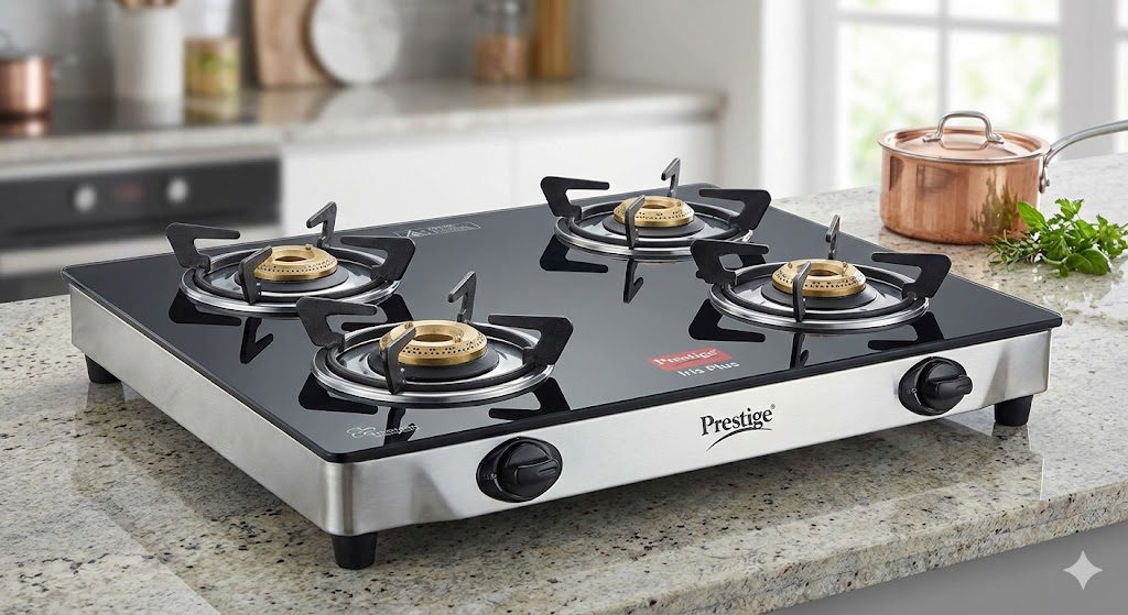 Prestige Iris Plus 3 burner gas stove with toughened glass top