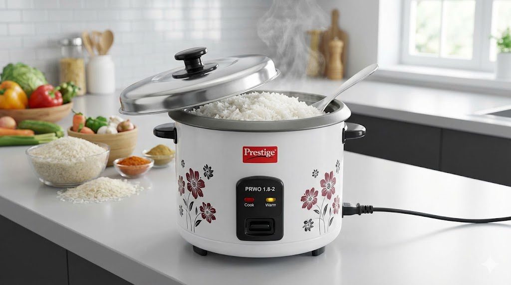 Prestige electric rice cooker India with cool touch handles