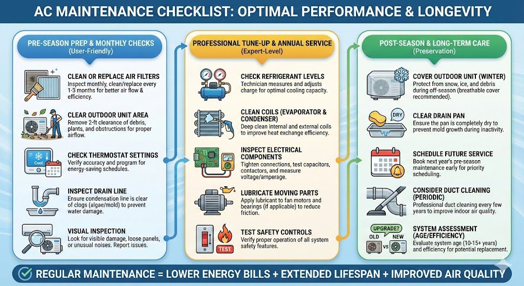 Split AC maintenance guide with monthly and annual tasks