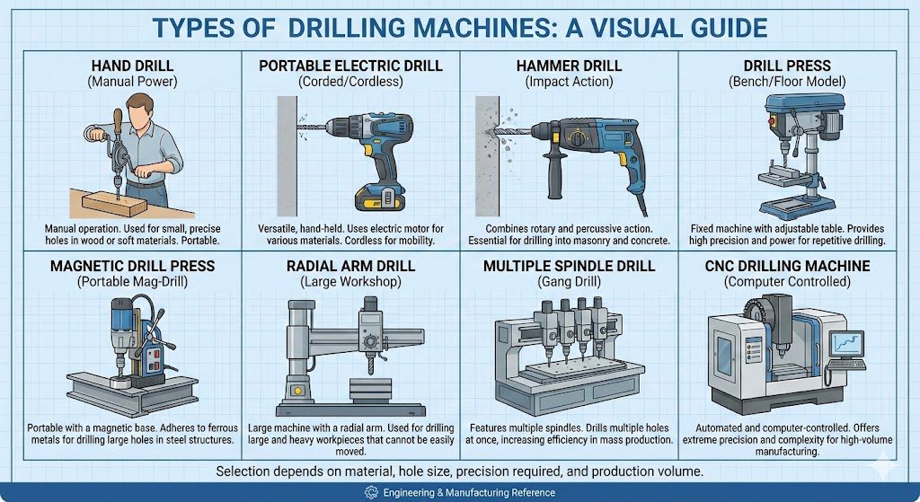 Types of drilling machines in India - Electric drill, hammer drill, cordless drill, rotary hammer comparison