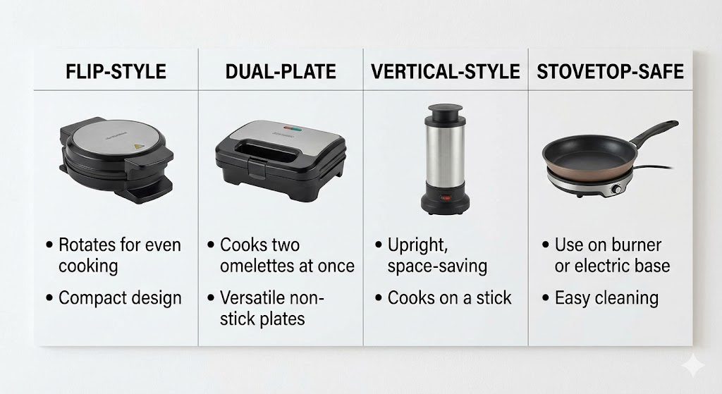 Types of electric omelette makers comparison chart