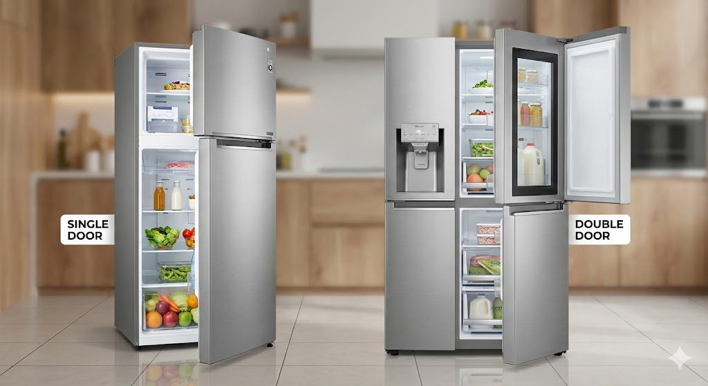 Visual comparison single door vs double door refrigerator India