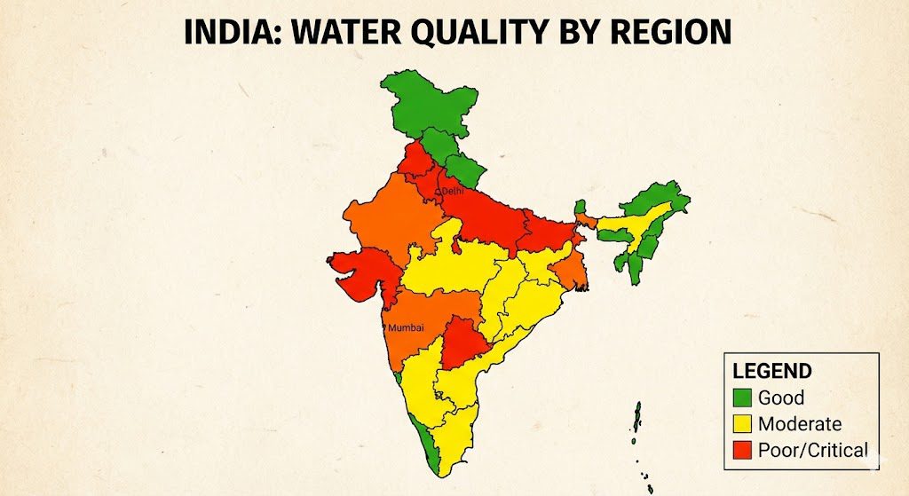 Water quality map of India showing TDS levels across different regions